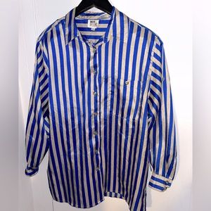 Vintage Grey and blue striped button up blouse